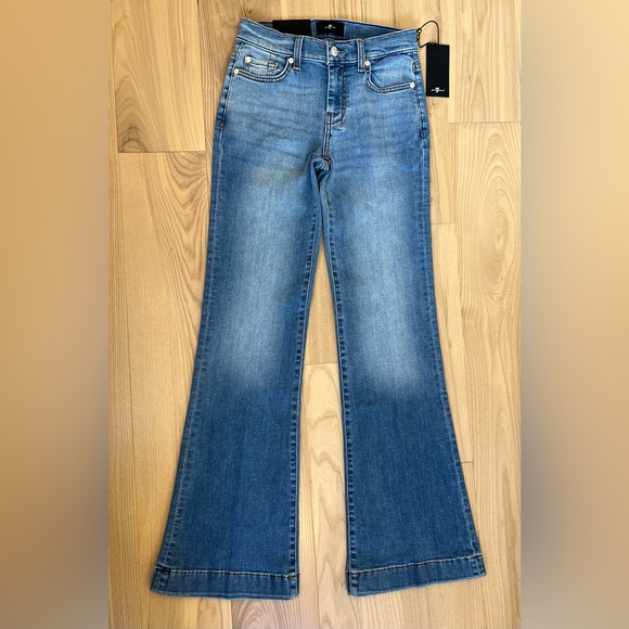 7 For All Mankind Tailorless Dojo Jeans Women's Flare Leg Trousers NWT Size 25 - Picture 2 of 9